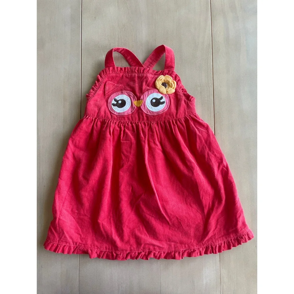 Gymboree 2013 Red Corduroy Owl Overalls Jumper Dress - Sz 18-24 Months